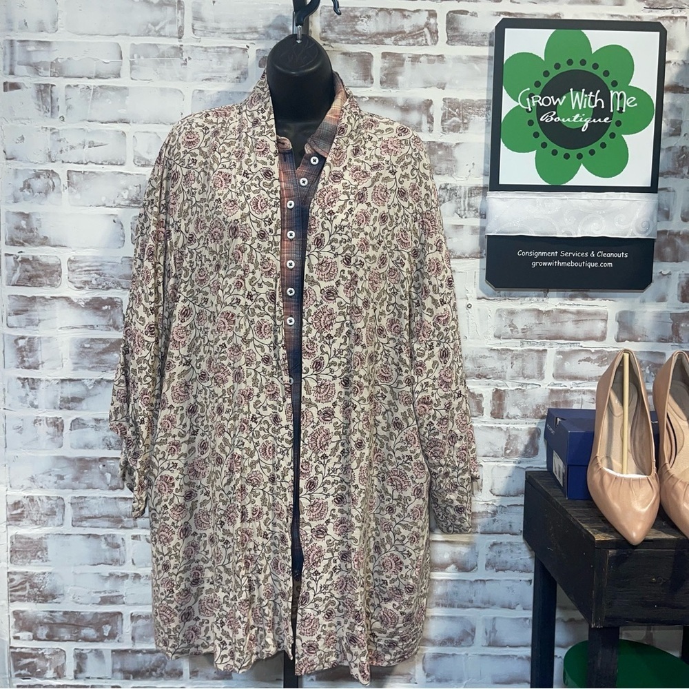 Angels Pink and Gray Floral kimono XL